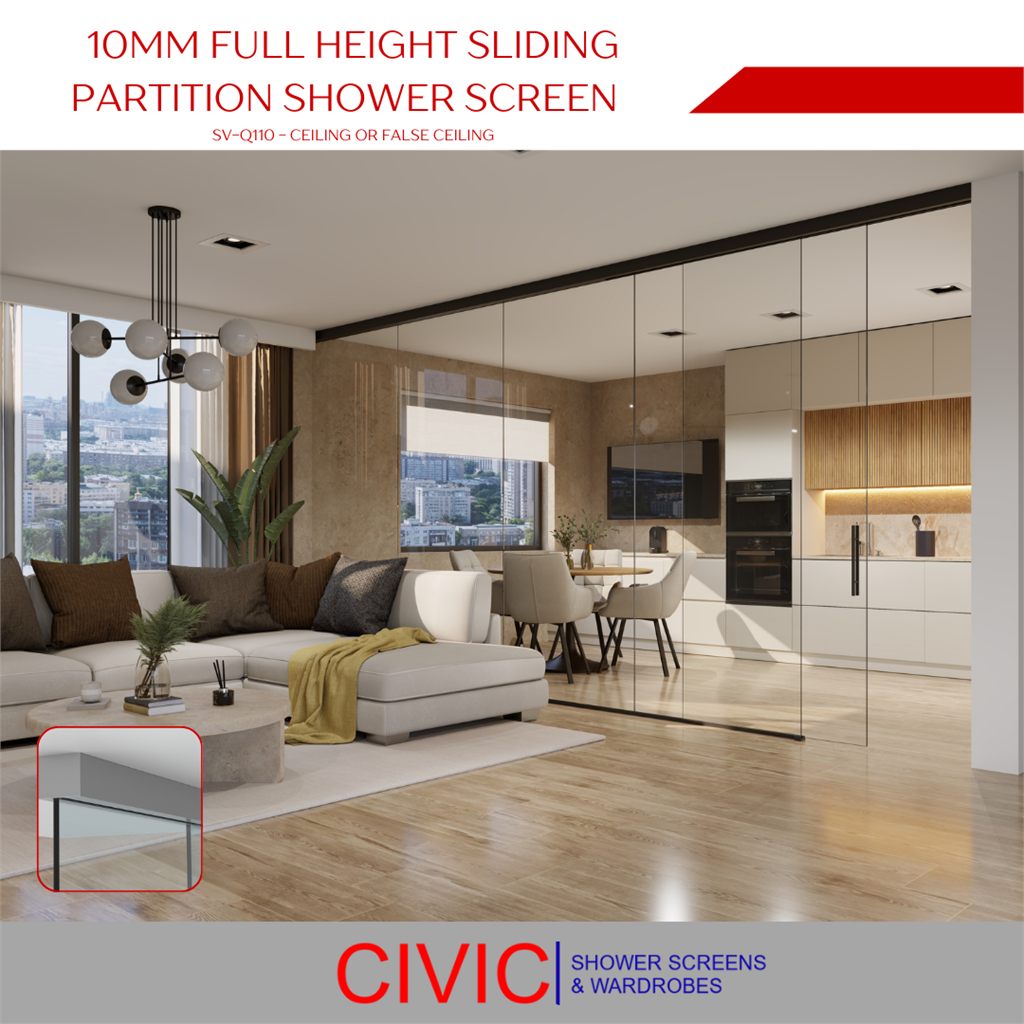 10mm Full Height Sliding Partition ShowerScreen CeilingOrFalseCeiling