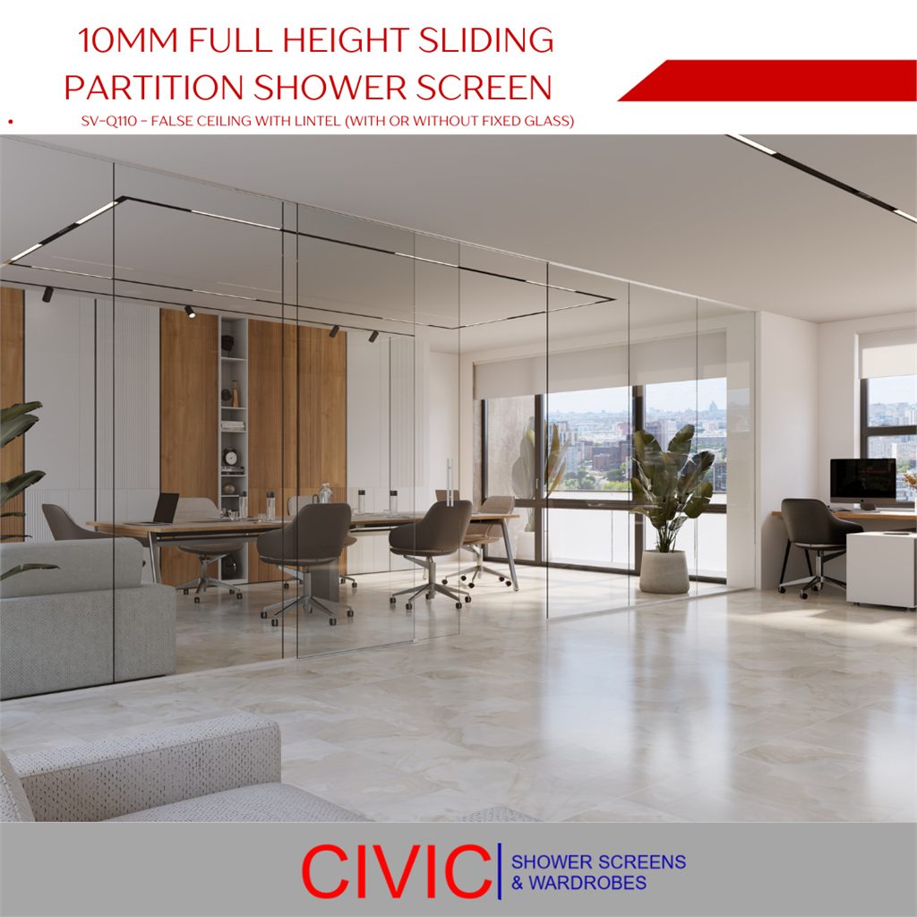 10mm Full Height Sliding Partition Showe Screen FalseCeiling With Lintel