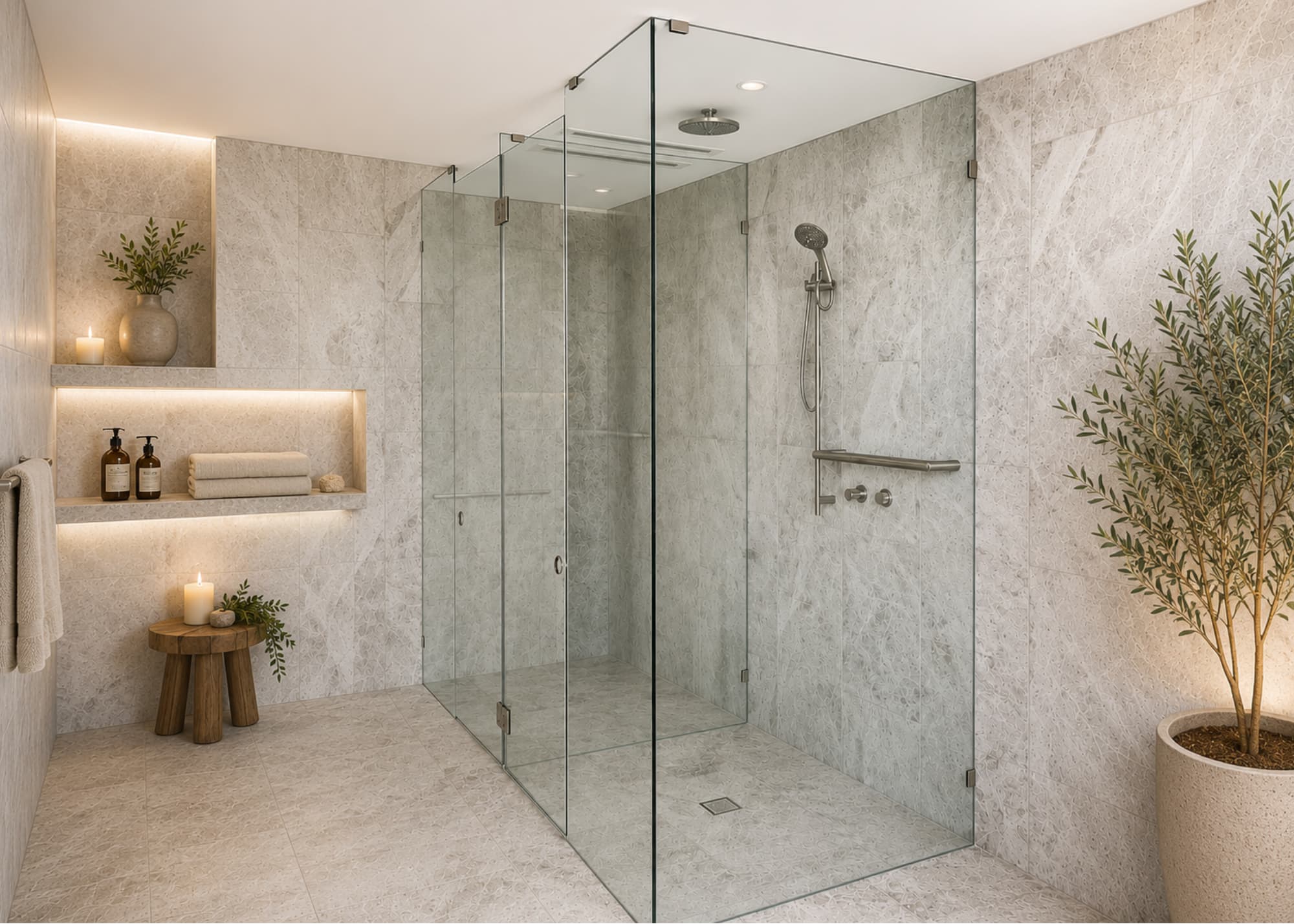 Frameless Hinged Shower Screens
