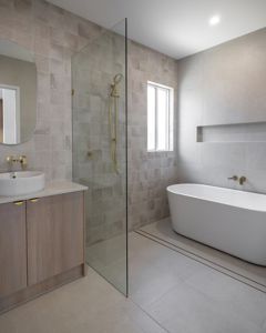 ShowerScreens_10mm_Panel_GoldHardware_Mirrors_Frameless_PillShape_UltraLivingHomes