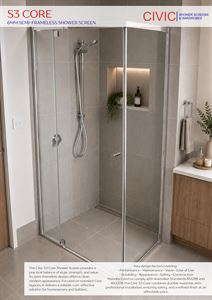 S3 CORE: 6MM SEMI-FRAMELESS SHOWER SCREENS