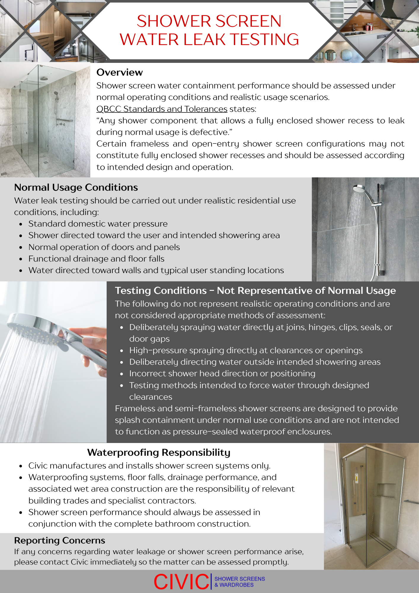 SHOWER SCREEN WATER LEAK TESTING